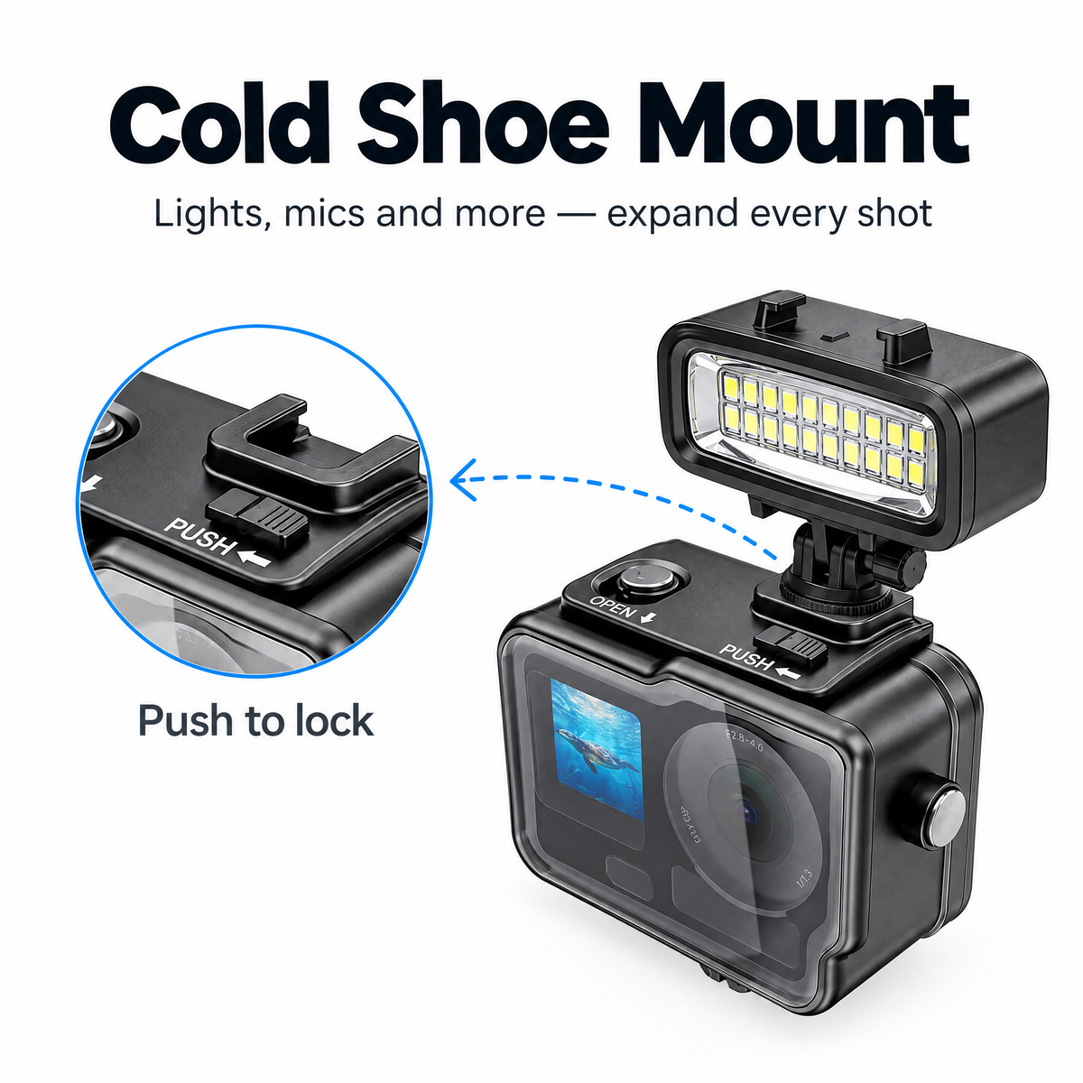 xkodak 60m/196ft Aluminum Alloy Waterproof Housing Case for DJI Osmo Action 4/5/6 with Optical Glass Lens & Cold Shoe