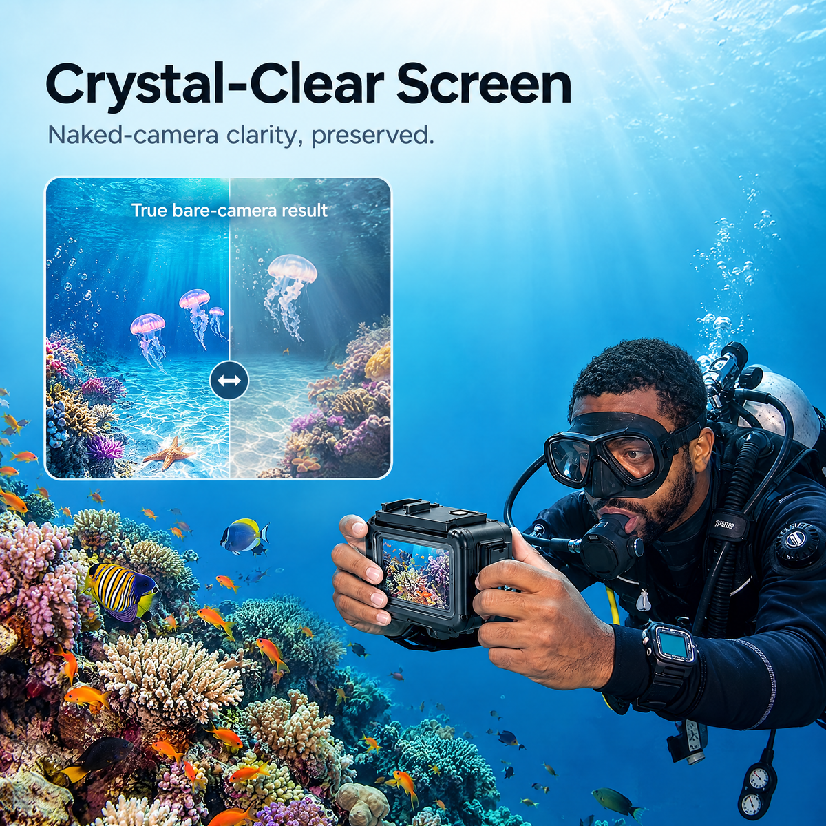 xkodak 60m/196ft Aluminum Alloy Waterproof Housing Case for DJI Osmo Action 4/5/6 with Optical Glass Lens & Cold Shoe