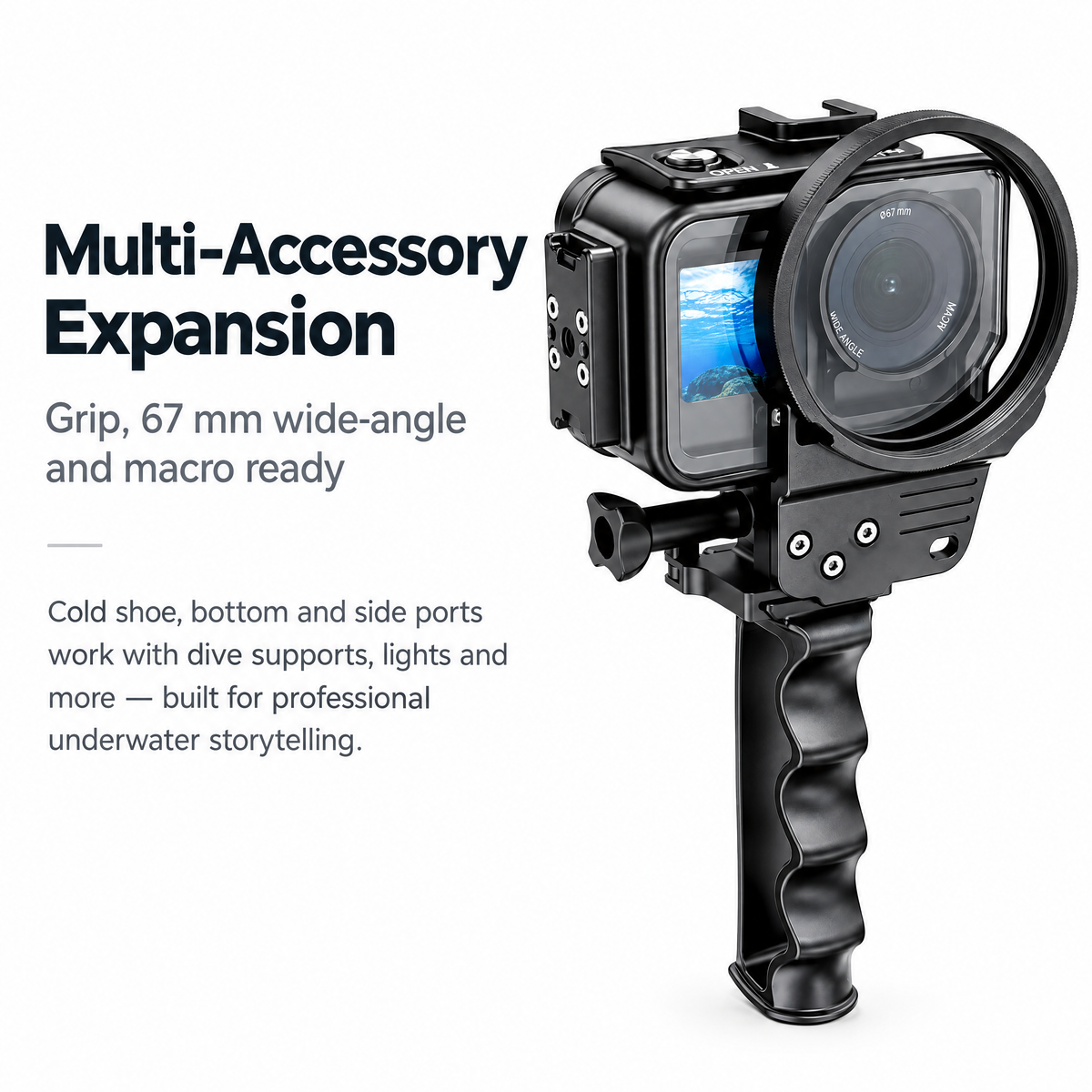 xkodak 60m/196ft Aluminum Alloy Waterproof Housing Case for DJI Osmo Action 4/5/6 with Optical Glass Lens & Cold Shoe